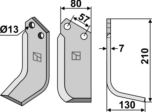 Fræserkniv 210x80mm, højre geeignet für: Breviglieri / Breviagri fræserkniv og rotortænder