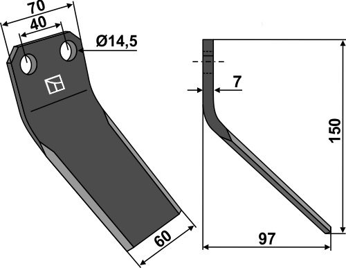 Fræserkniv 150x70mm geeignet für: Kverneland Fræserkniv