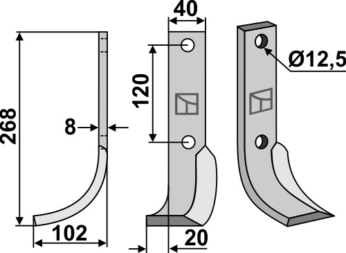 Cuchilla 268x40mm, izquierdo geeignet für: Krone cuchilla y cuchilla de rotavator