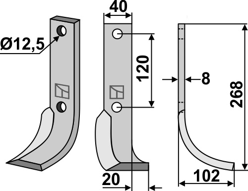 Cuchilla 268x40mm, derecho geeignet für: Krone cuchilla y cuchilla de rotavator