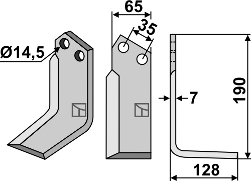 Cuchilla 190x65mm, derecho geeignet für: Krone cuchilla y cuchilla de rotavator