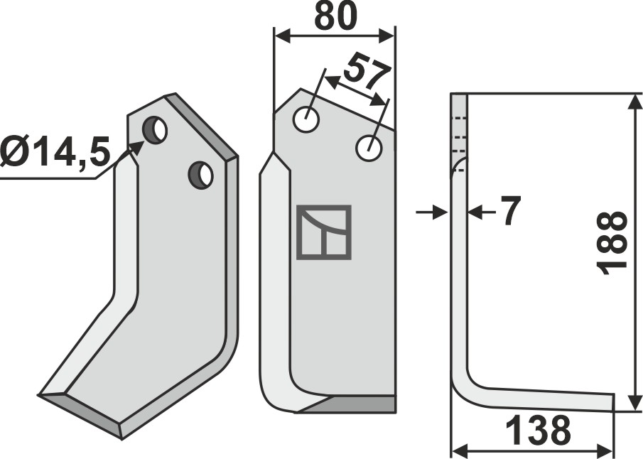 Cuchilla 188x80mm, derecho geeignet für: Krone cuchilla y cuchilla de rotavator
