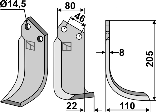 Blade 205x80mm, right geeignet für: Maletti blade