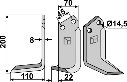 Blade 200x70mm, left geeignet für: Maletti blade