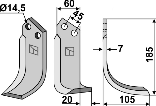 Blade 185x60mm, right geeignet für: Maletti blade