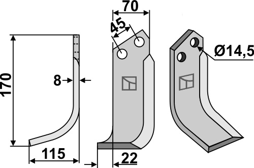 Blade 170x70mm, left geeignet für: Maletti blade