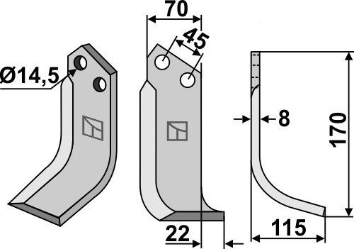 Blade 170x70mm, right geeignet für: Maletti blade