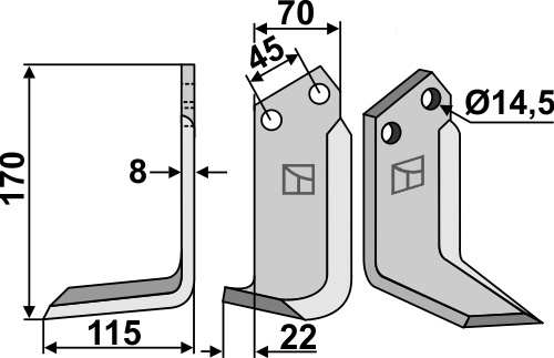 Blade 170x70mm, left geeignet für: Maletti blade