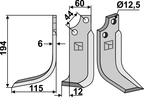 Blade 194x60mm, left geeignet für: Maschio / Gaspardo blade and rotary tine