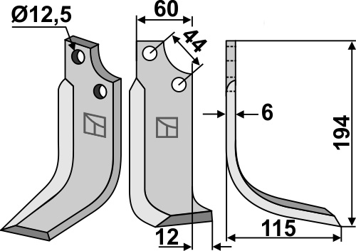 Blade 194x60mm, right geeignet für: Maschio / Gaspardo blade and rotary tine