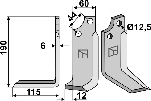 Blade 190x60mm, left geeignet für: Maschio / Gaspardo blade and rotary tine