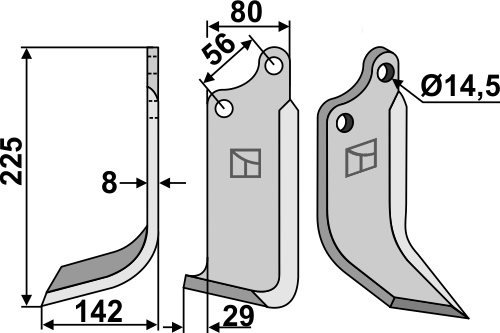 Blade 225x80mm, left geeignet für: Maschio / Gaspardo blade and rotary tine