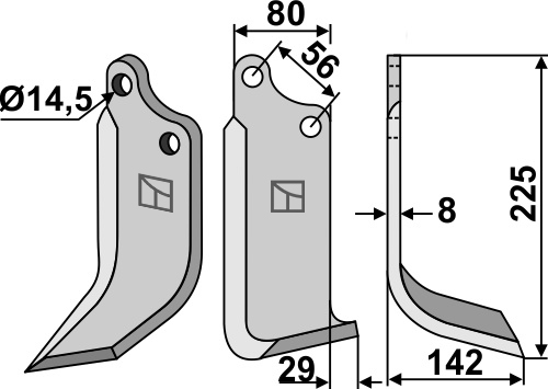 Blade 225x80mm, right geeignet für: Maschio / Gaspardo blade and rotary tine