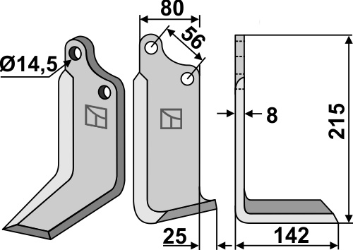 Blade 215x80mm, right geeignet für: Maschio / Gaspardo blade and rotary tine