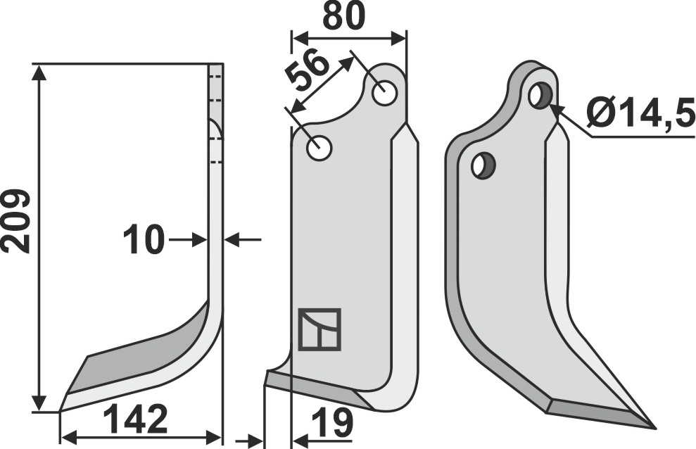 Blade 209x80mm, left geeignet für: Maschio / Gaspardo blade and rotary tine