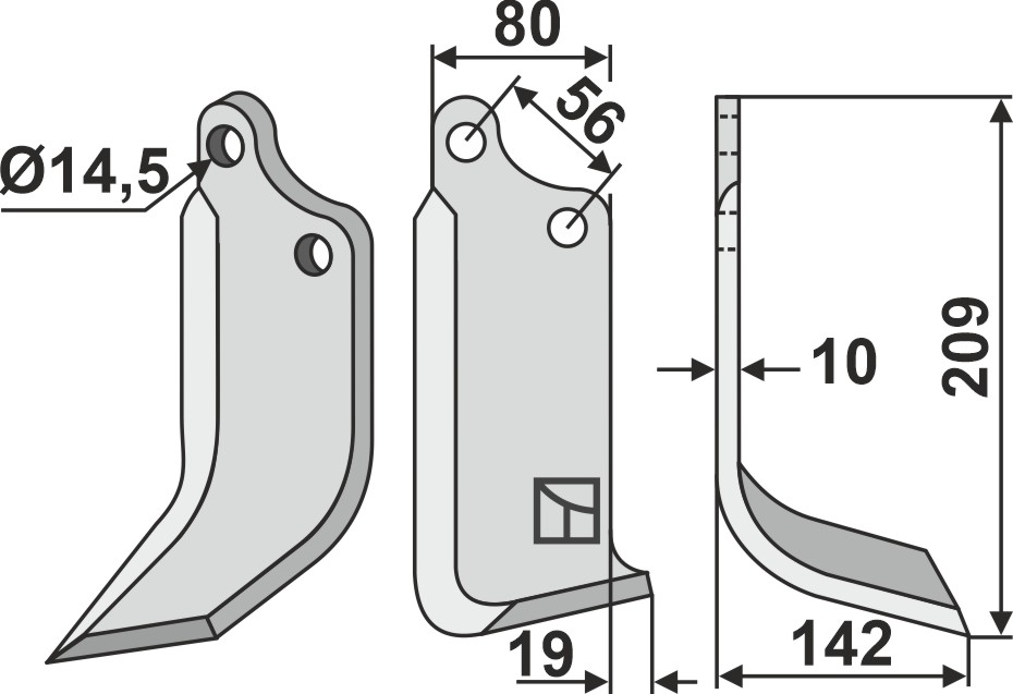Blade 209x80mm, right geeignet für: Maschio / Gaspardo blade and rotary tine