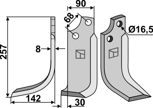 Blade 257x90mm, left geeignet für: Maschio / Gaspardo blade and rotary tine