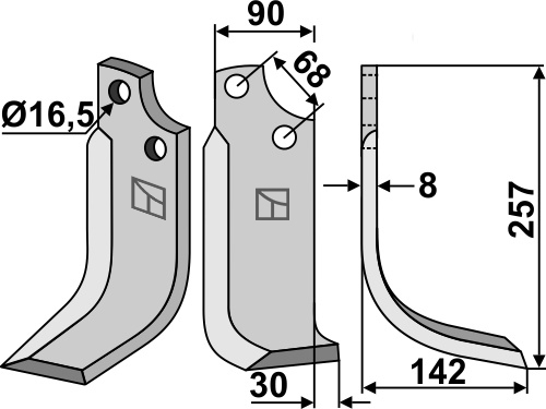 Blade 257x90mm, right geeignet für: Maschio / Gaspardo blade and rotary tine