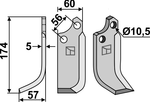 Blade 174x60mm, left geeignet für: Maschio / Gaspardo blade and rotary tine