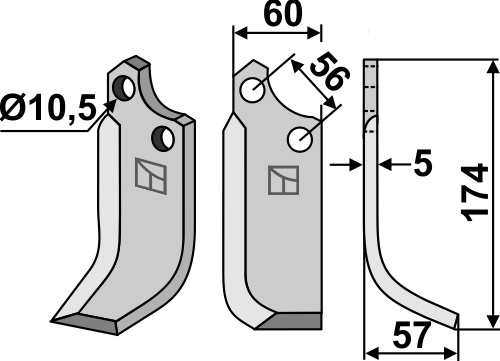 Blade 174x60mm, right geeignet für: Maschio / Gaspardo blade and rotary tine