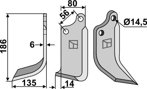 Blade 186x80mm, left geeignet für: Maschio / Gaspardo blade and rotary tine
