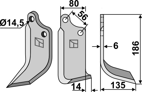 Blade 186x80mm, right geeignet für: Maschio / Gaspardo blade and rotary tine