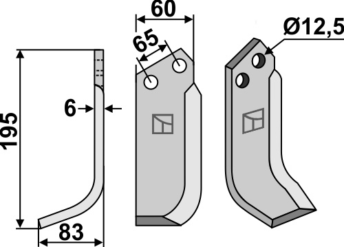 Blade 195x60mm, left geeignet für: Maschio / Gaspardo blade and rotary tine
