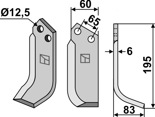 Blade 195x60mm, right geeignet für: Maschio / Gaspardo blade and rotary tine