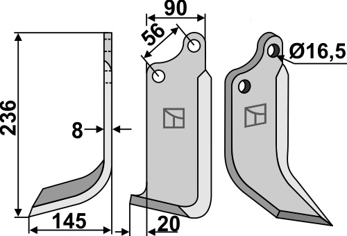 Blade 236x90mm, left geeignet für: Maschio / Gaspardo blade and rotary tine