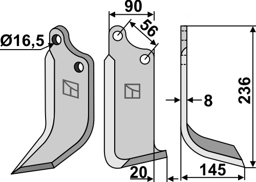 Blade 236x09mm, right geeignet für: Maschio / Gaspardo blade and rotary tine
