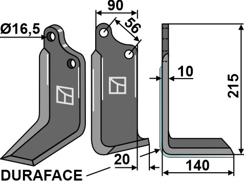 Blade DURAFACE 215x90mm, right geeignet für: Maschio / Gaspardo blade and rotary tine