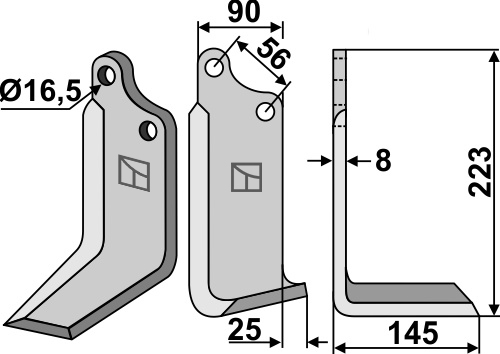 Blade 223x90mm, right geeignet für: Maschio / Gaspardo blade and rotary tine