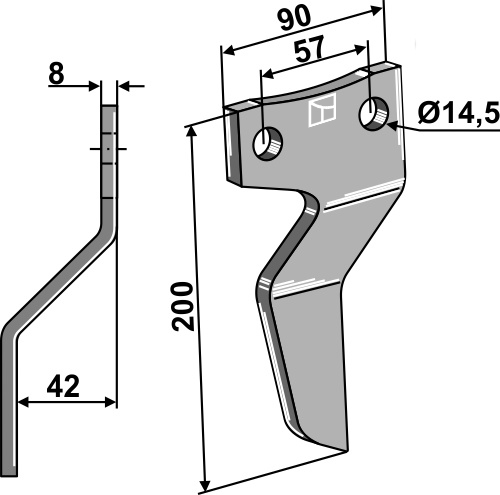 Rotary tine 200x90mm, left geeignet für: Maschio / Gaspardo blade and rotary tine