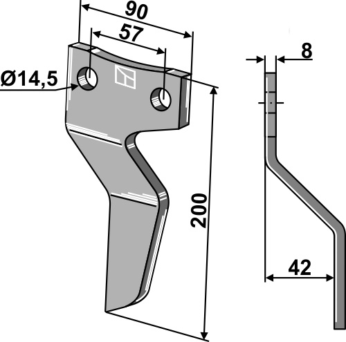 Rotary tine 200x90mm, right geeignet für: Maschio / Gaspardo blade and rotary tine