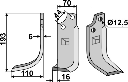 Blade 193x70mm, left geeignet für: Maschio / Gaspardo blade and rotary tine