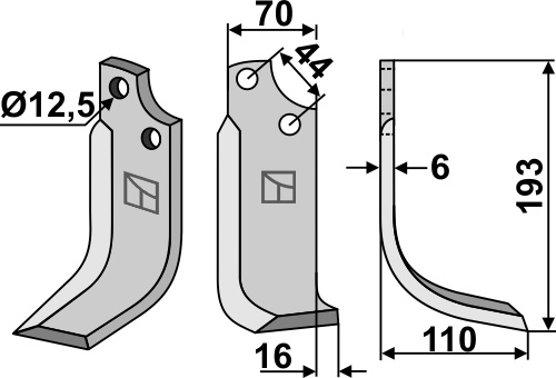 Blade 193x70mm, right geeignet für: Maschio / Gaspardo blade and rotary tine