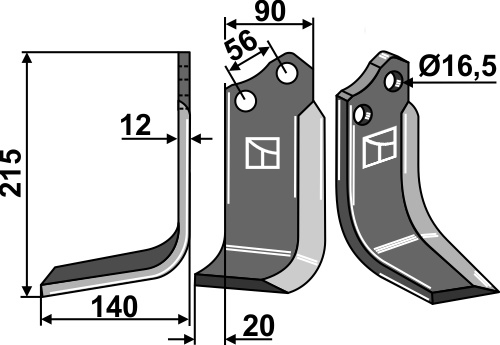 Blade 215x90mm, left geeignet für: Maschio / Gaspardo blade and rotary tine
