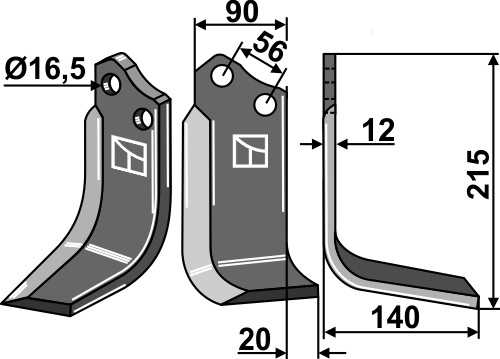 Blade 215x90mm, right geeignet für: Maschio / Gaspardo blade and rotary tine