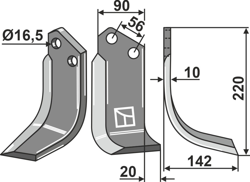 Blade 220x90mm, right geeignet für: Maschio / Gaspardo blade and rotary tine