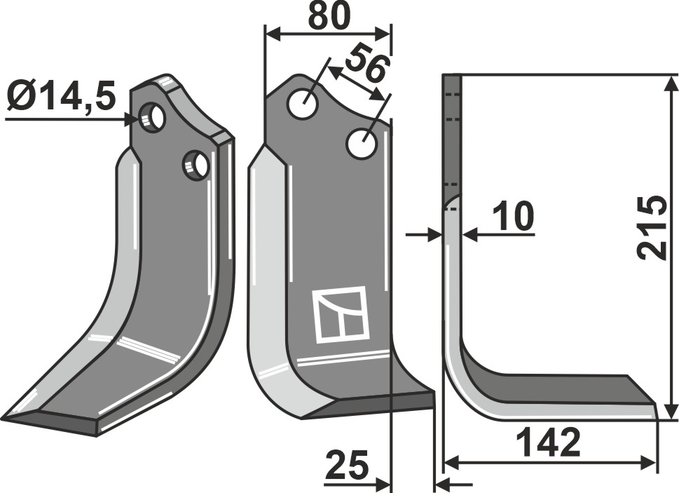 Blade 215x80mm, right geeignet für: Maschio / Gaspardo blade and rotary tine