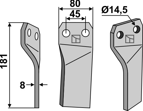 Rotary tine 181x80mm, left geeignet für: Maschio / Gaspardo blade and rotary tine