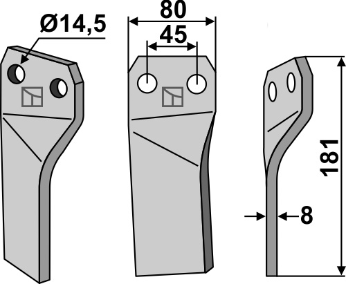 Rotary tine 181x80mm, right geeignet für: Maschio / Gaspardo blade and rotary tine