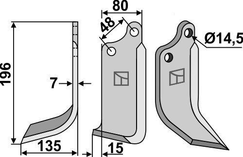 Blade 196x80mm, left geeignet für: Maschio / Gaspardo blade and rotary tine