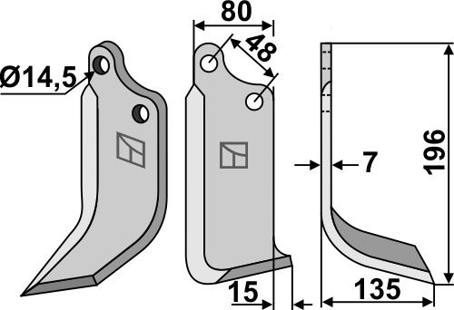 Blade 196x80mm, right geeignet für: Maschio / Gaspardo blade and rotary tine