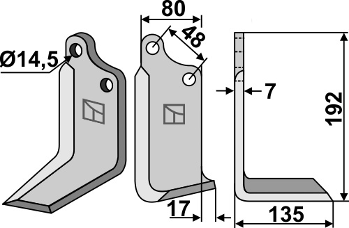 Blade 192x80mm, right geeignet für: Maschio / Gaspardo blade and rotary tine