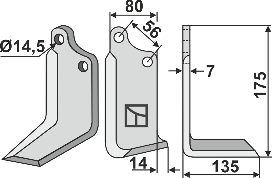 Blade 175x80mm, right geeignet für: Maschio / Gaspardo blade and rotary tine
