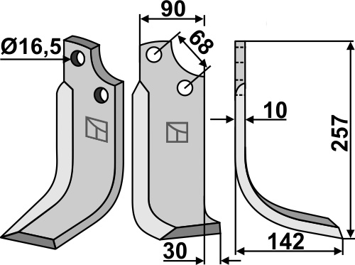 Blade 257x90mm, right geeignet für: Maschio / Gaspardo blade and rotary tine