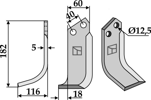 Blade 182x60mm, left geeignet für: Maschio / Gaspardo blade and rotary tine