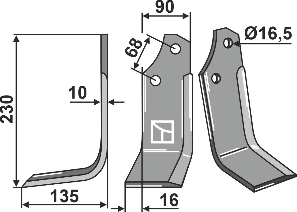 Blade 230x90mm, left geeignet für: Maschio / Gaspardo blade and rotary tine