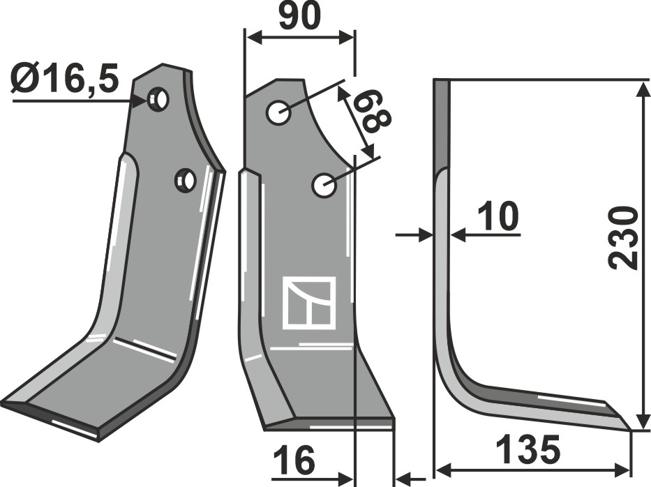 Blade 230x90mm, right geeignet für: Maschio / Gaspardo blade and rotary tine